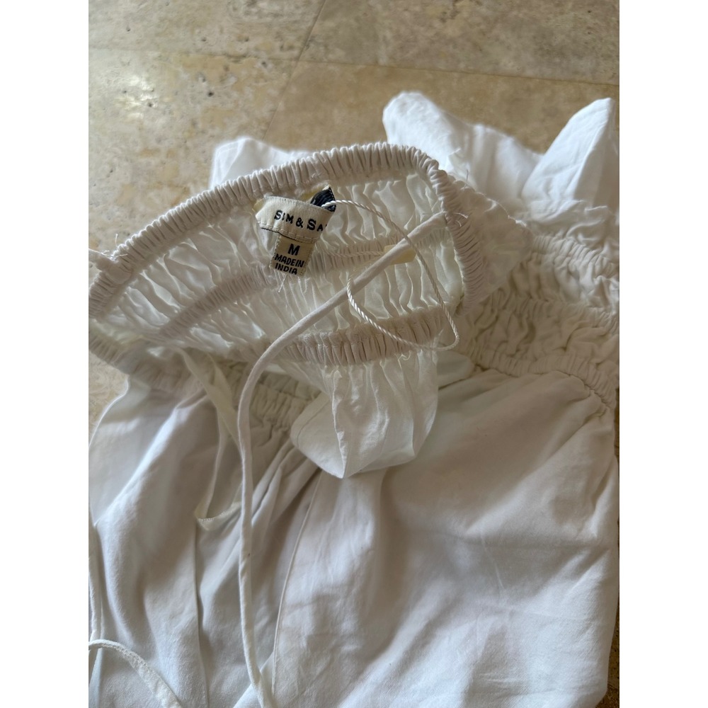 Sim & Sam White Cotton Smocked Ruffle Crop Top Medium - Picture 4 of 5